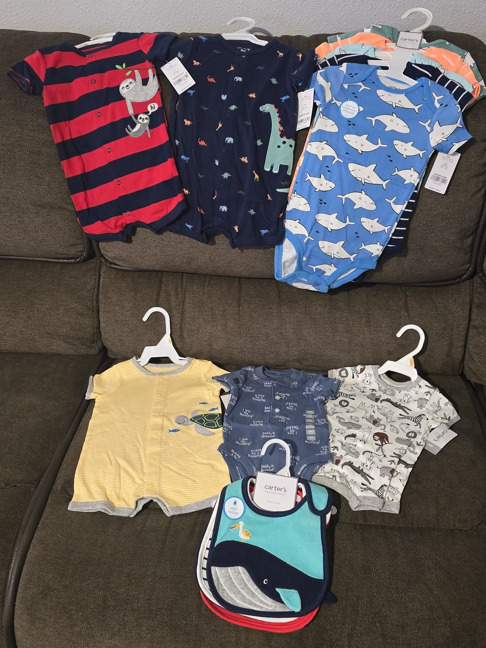 Carter's Baby Boy One-Piece Rompers + Bibs Bundle